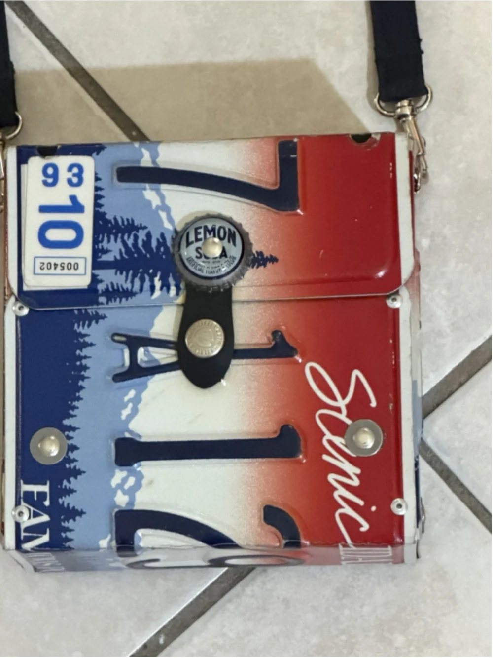 LITTLE EARTH IDAHO LICENSE METAL PLACE SQUARE BAG RARE 90 VINTAGE
